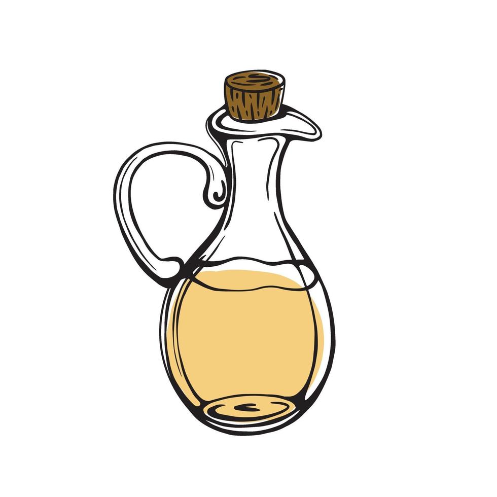 botella de aceite de oliva dibujado a mano aislado en un fondo blanco. aceite de oliva virgen extra. estilo vintage. ilustración vectorial en estilo doodle vector