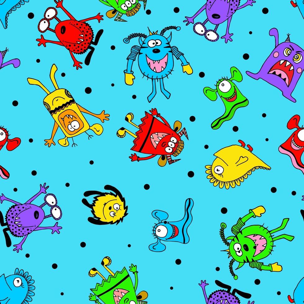 patrón sin fisuras con lindos monstruos divertidos niños fondo para fondos de pantalla textiles y papel vector