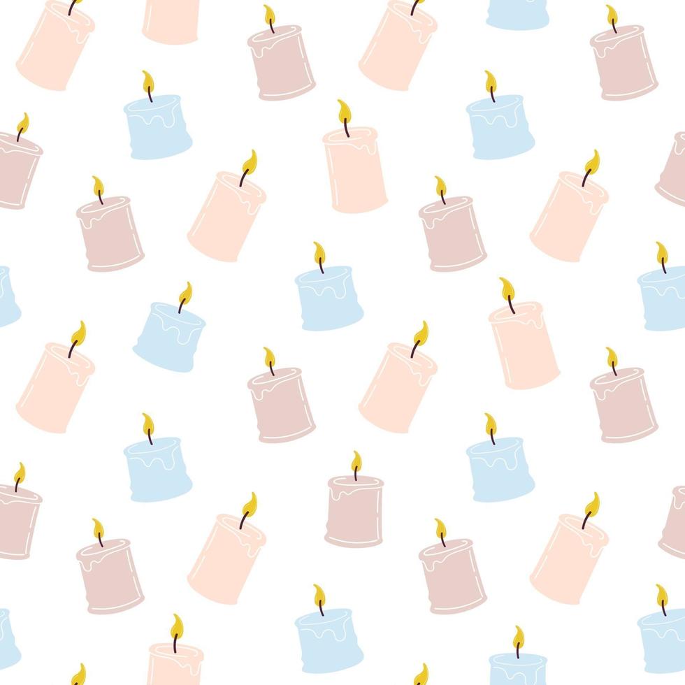 Scented burning candles seamless pattern.Design for printing, textiles, wrappers. Spa and aromatherapy Vector illustration