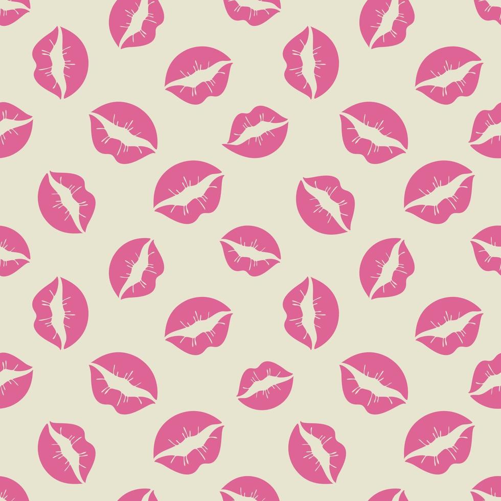 .Bright pink lips seamless pattern. Valentines day, Pink lips, kisses on a yellow background. Vector flat illustration