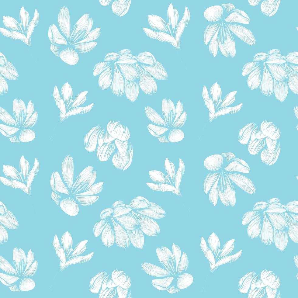 patrón sin costuras de azafrán. flor de azafrán en un patrón de fondo azul. ilustración vectorial dibujada a mano vector
