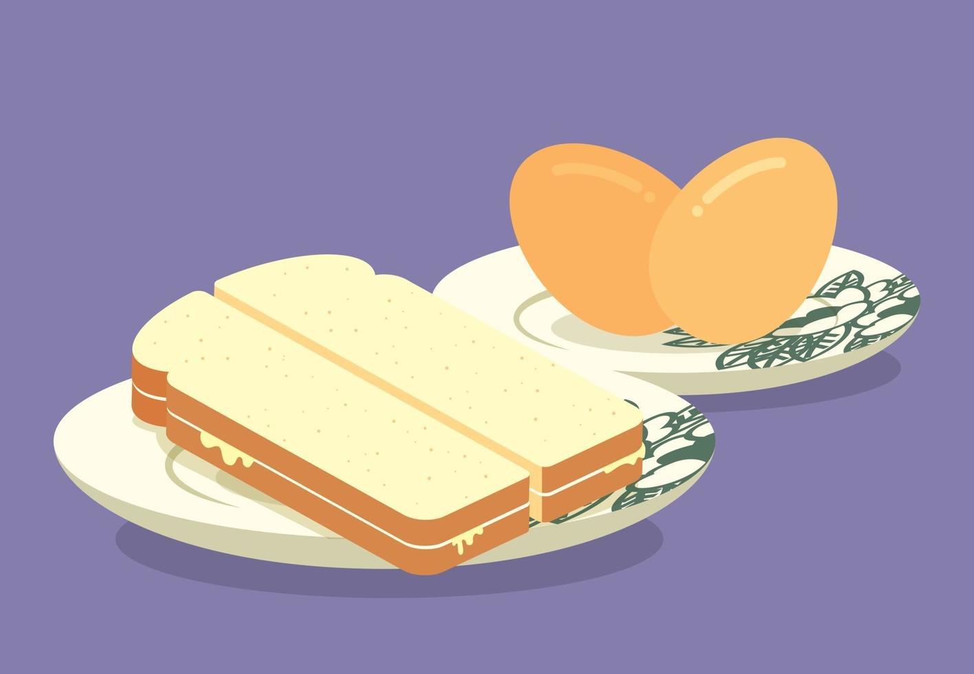 A set of traditional Malaysian meal with bread and boiled eggs for morning breakfast vector