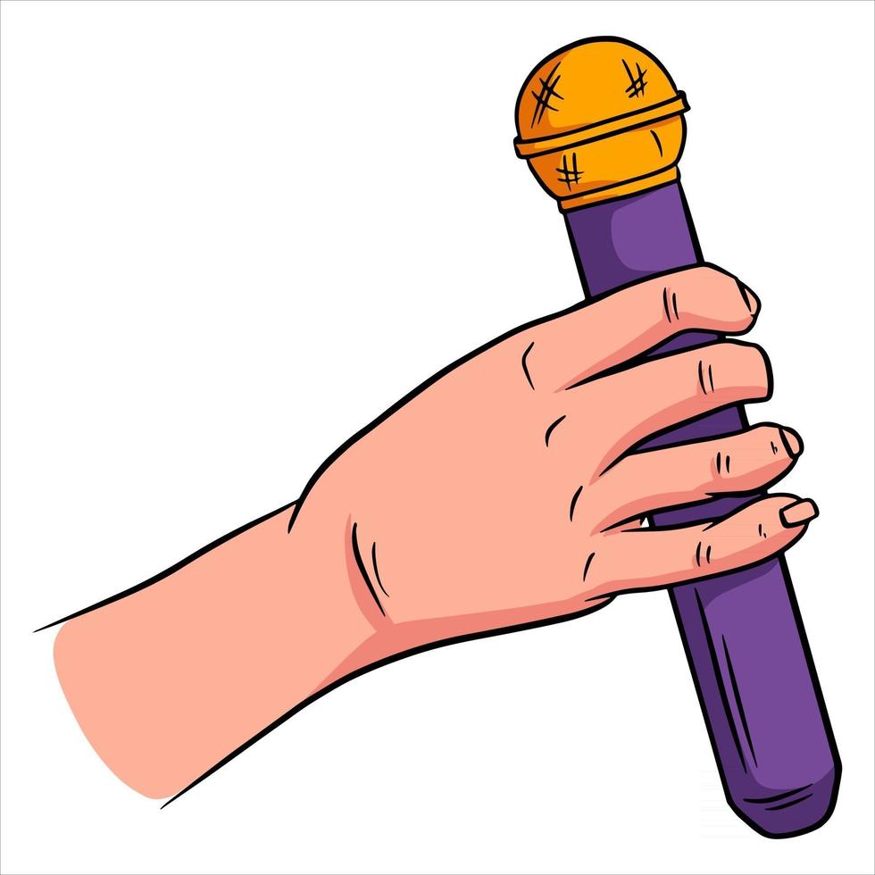 sonido del micrófono aumenta el volumen de tu voz micrófono en mano estilo de dibujos animados vector