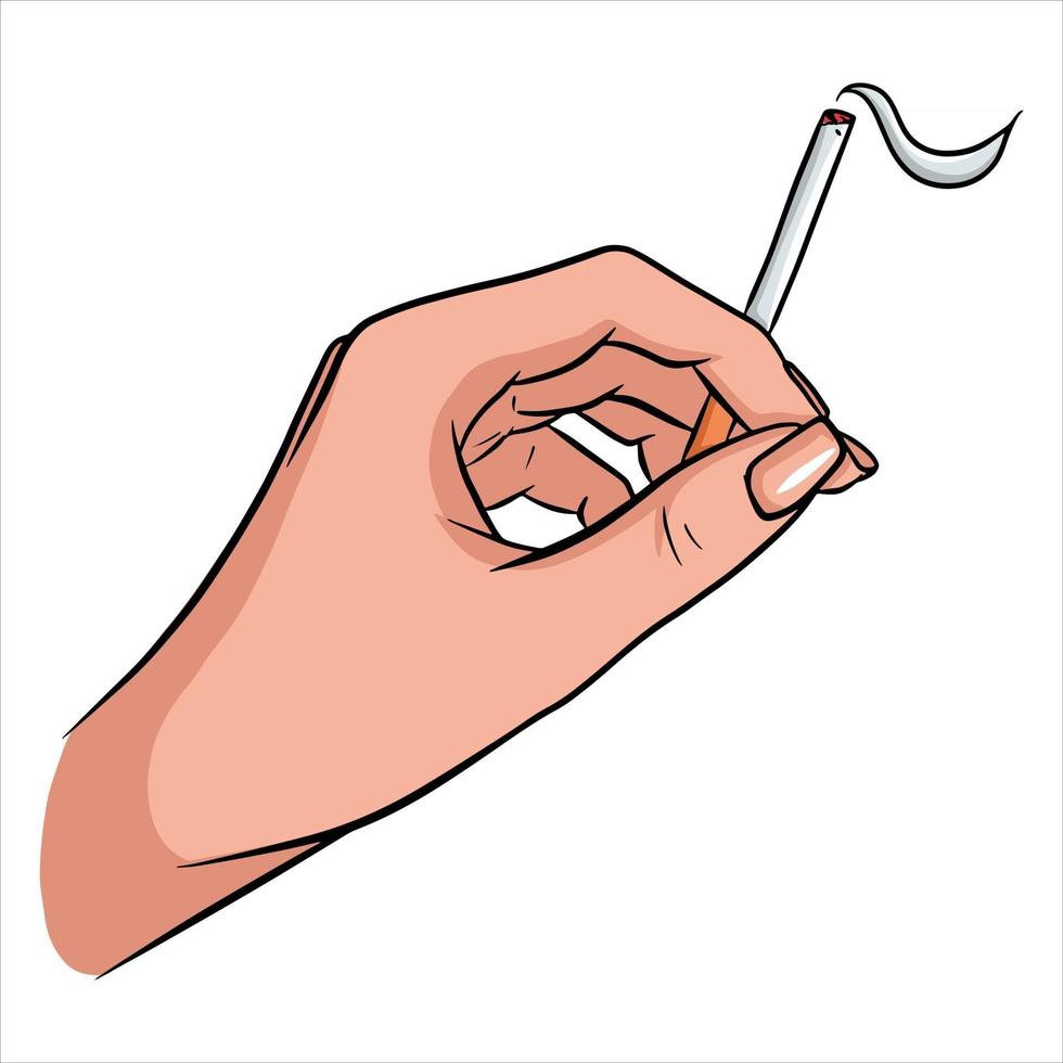 Cigarettes The harm from smoking Cigarette in hand Cartoon style vector