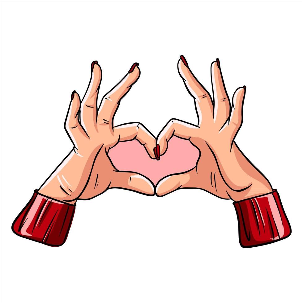 Hands make a heart gesture A romantic gesture Handmade style vector
