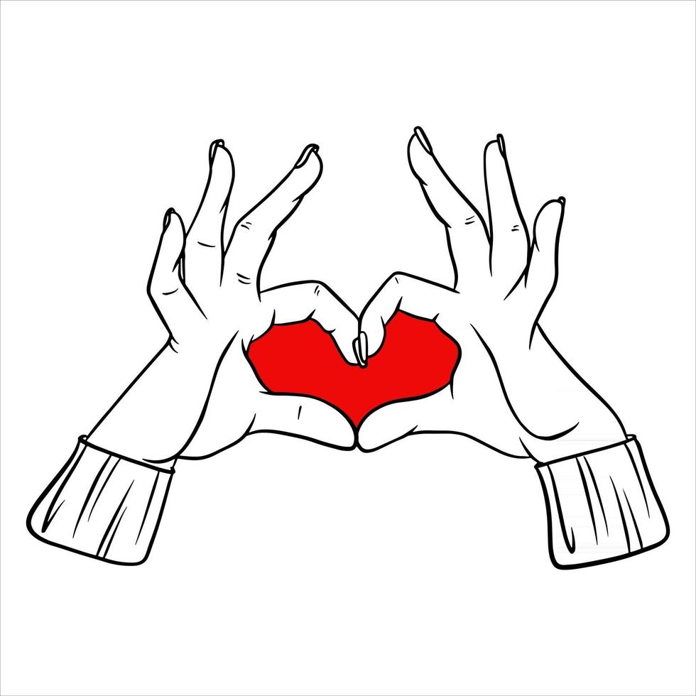 Hands make a heart gesture A romantic gestur Handmade style vector