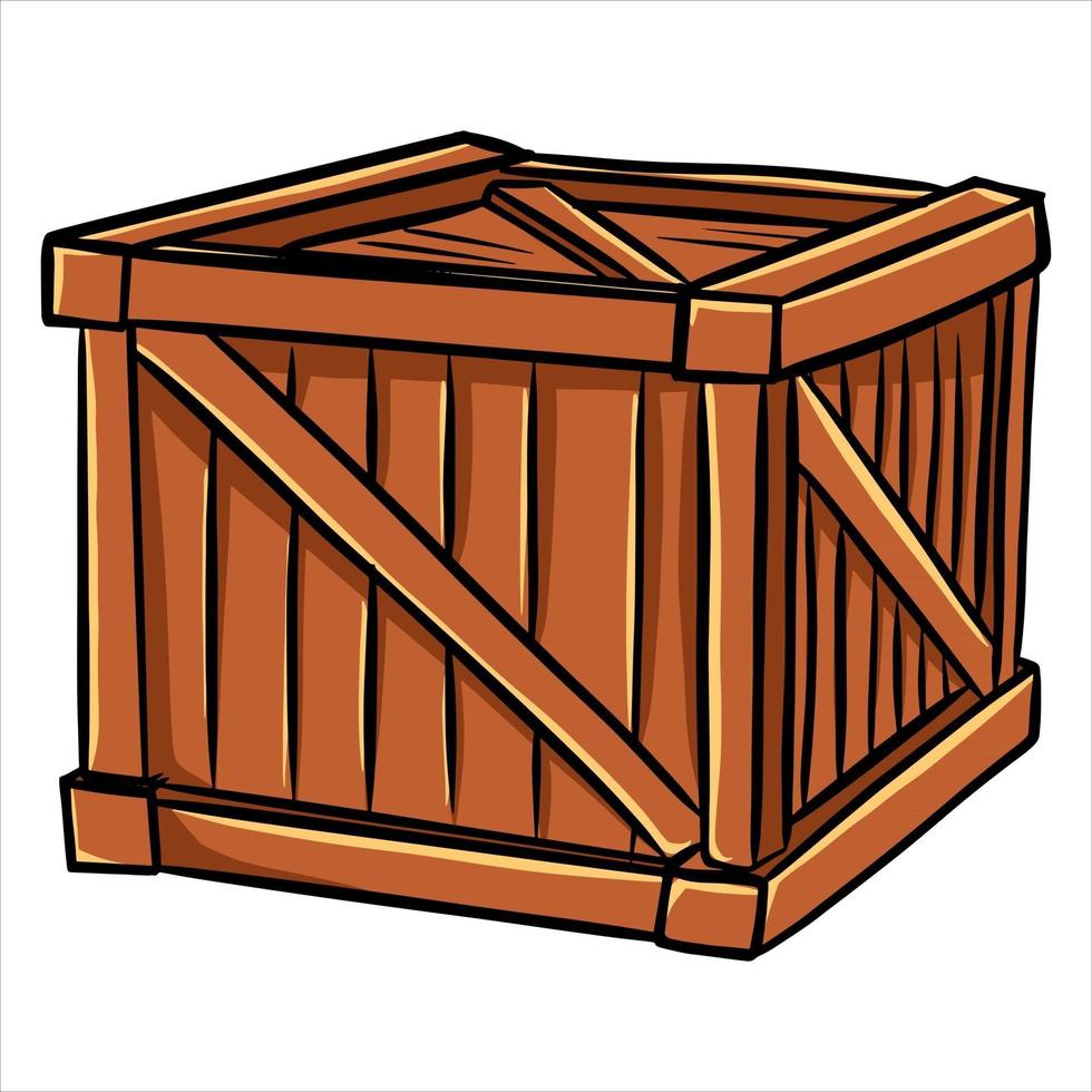 Closed wooden box in three quarters Vector illustration