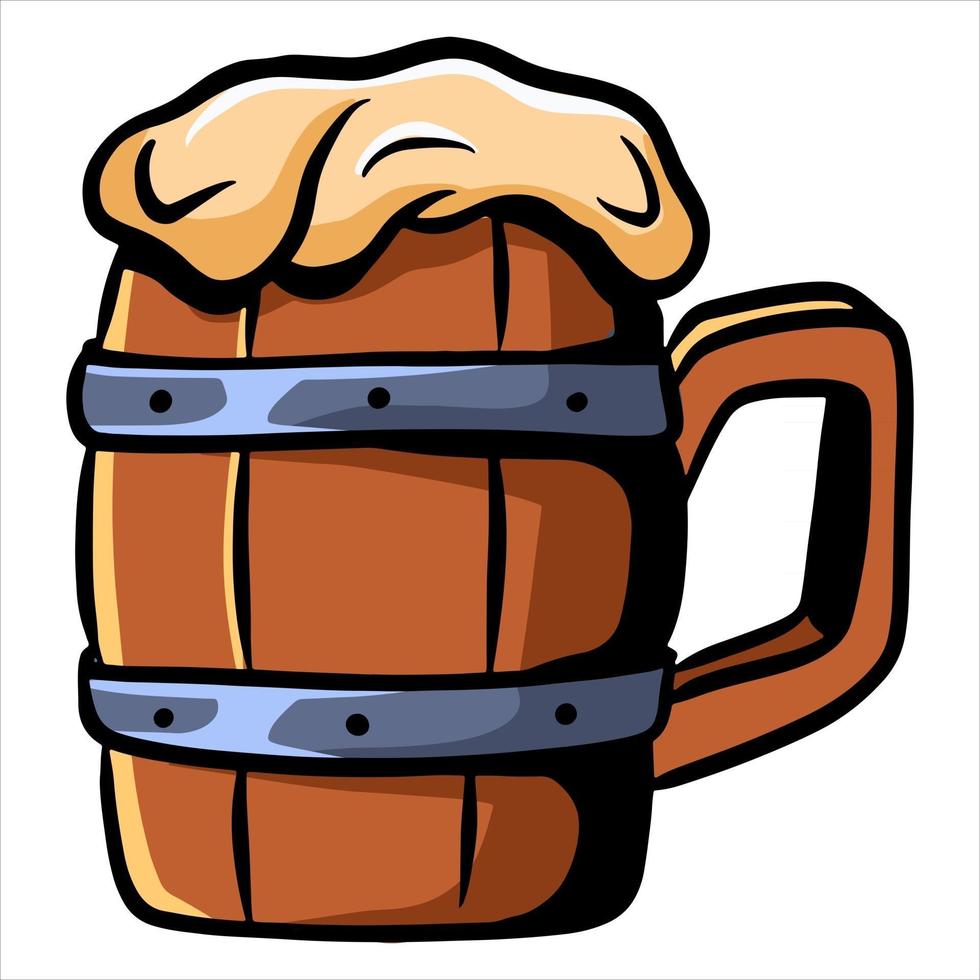 Wooden mug Alcohol mug Bar Tavern Cartoon style vector