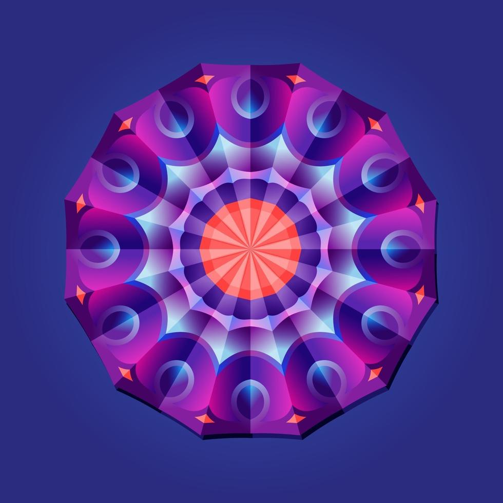 This is a violet geometric polygonal mandala with a crystal pattern vector