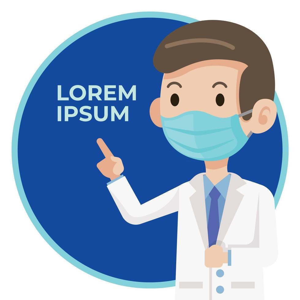 Doctor character with face mask pointing to customise title vector