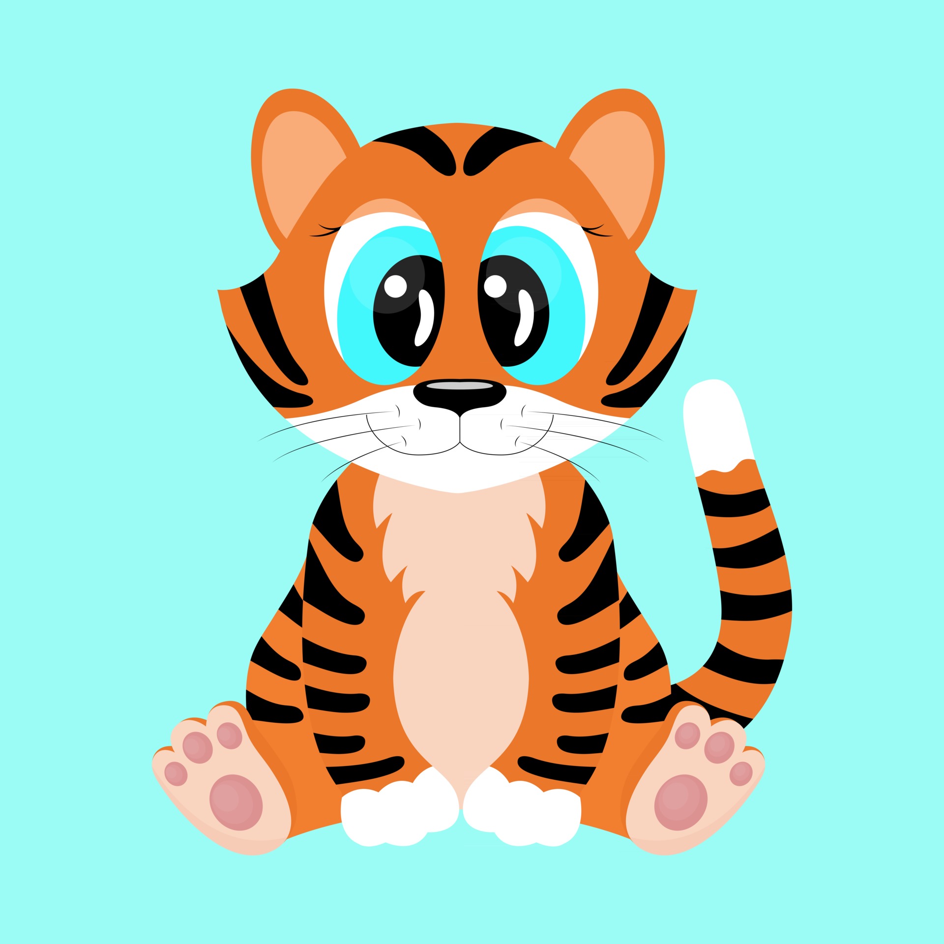 Cute cartoon tiger with big eyes isolated Character tiger cub is sitting  Symbol of the year 2022 Vector illustration 2511614 Vector Art at Vecteezy