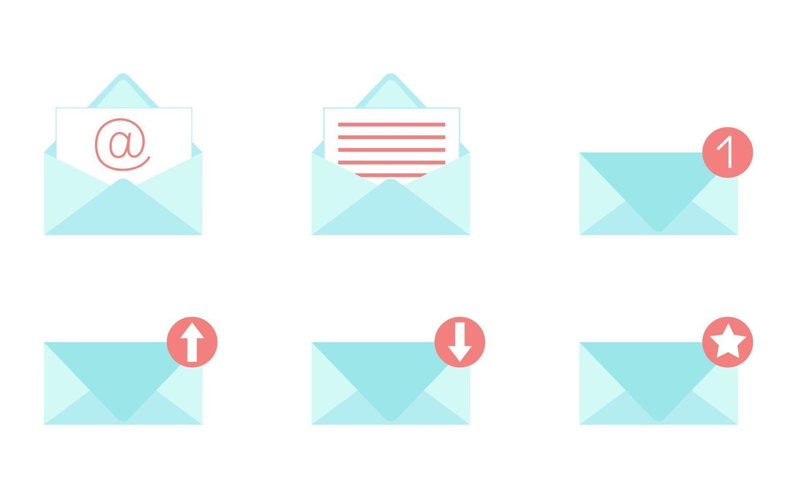 Envelopes icons set for mail web and applications Incoming outgoing and favorite messages Opened and closed envelope isolated on white background Vector illustration