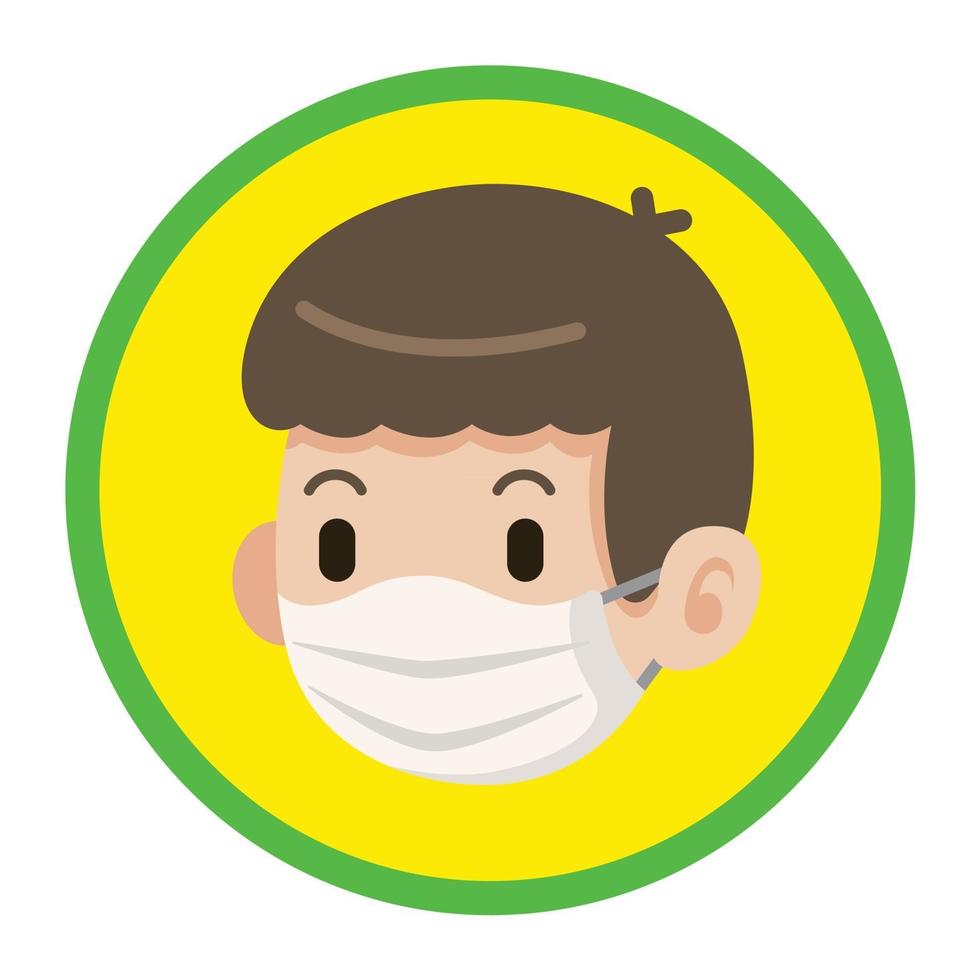 Cartoon male kid wearing protective face mask on yellow circle with green stroke 2511626 Vector Art at Vecteezy Cartoon male kid wearing protective face mask on yellow circle with green stroke 2511626 Vector Art at Vecteezy
