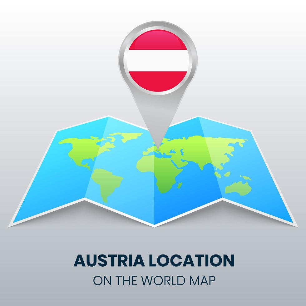 icono de ubicación de austria en el mapa mundial, icono de pin redondo de austria vector