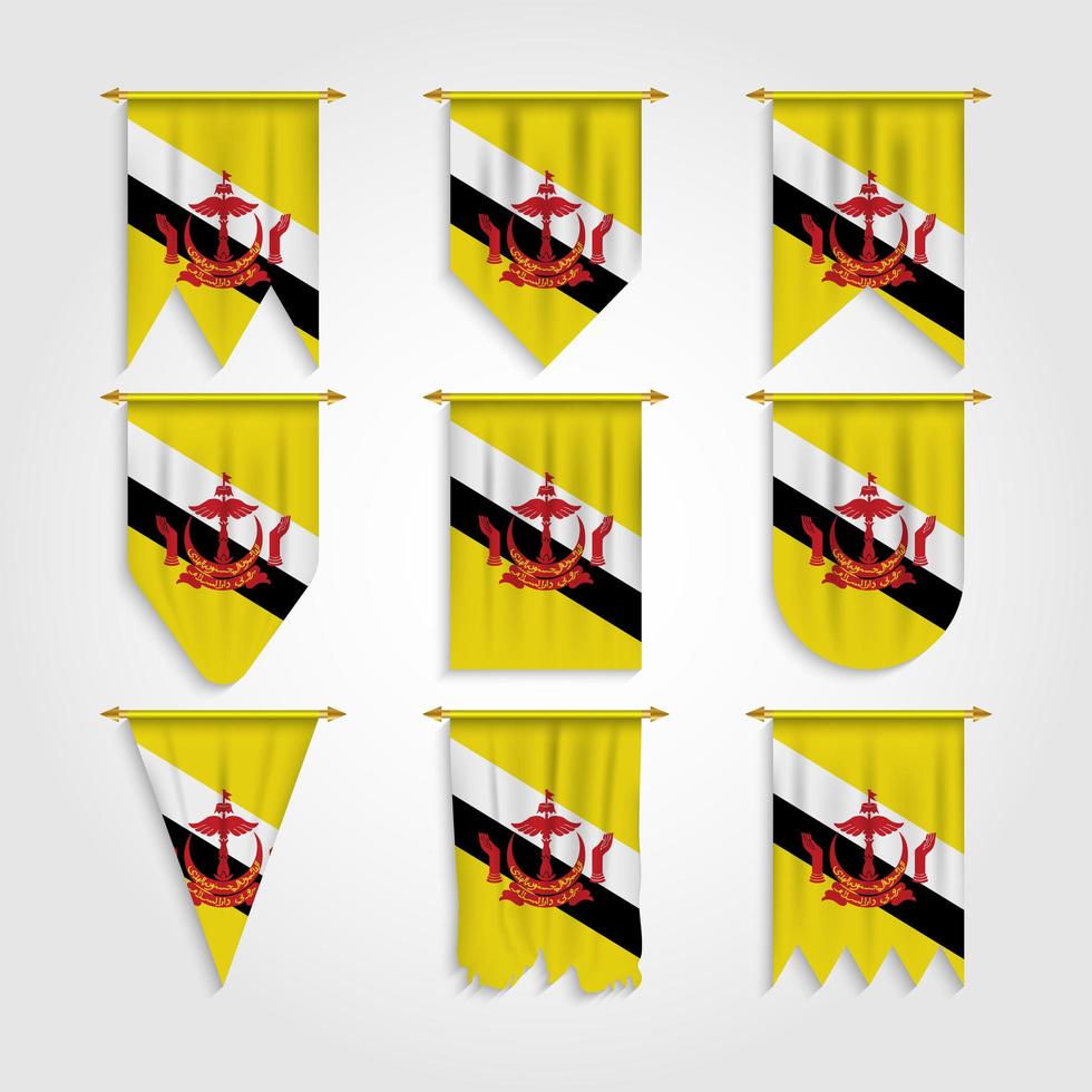 bandera de brunei en diferentes formas, bandera de brunei en varias formas vector