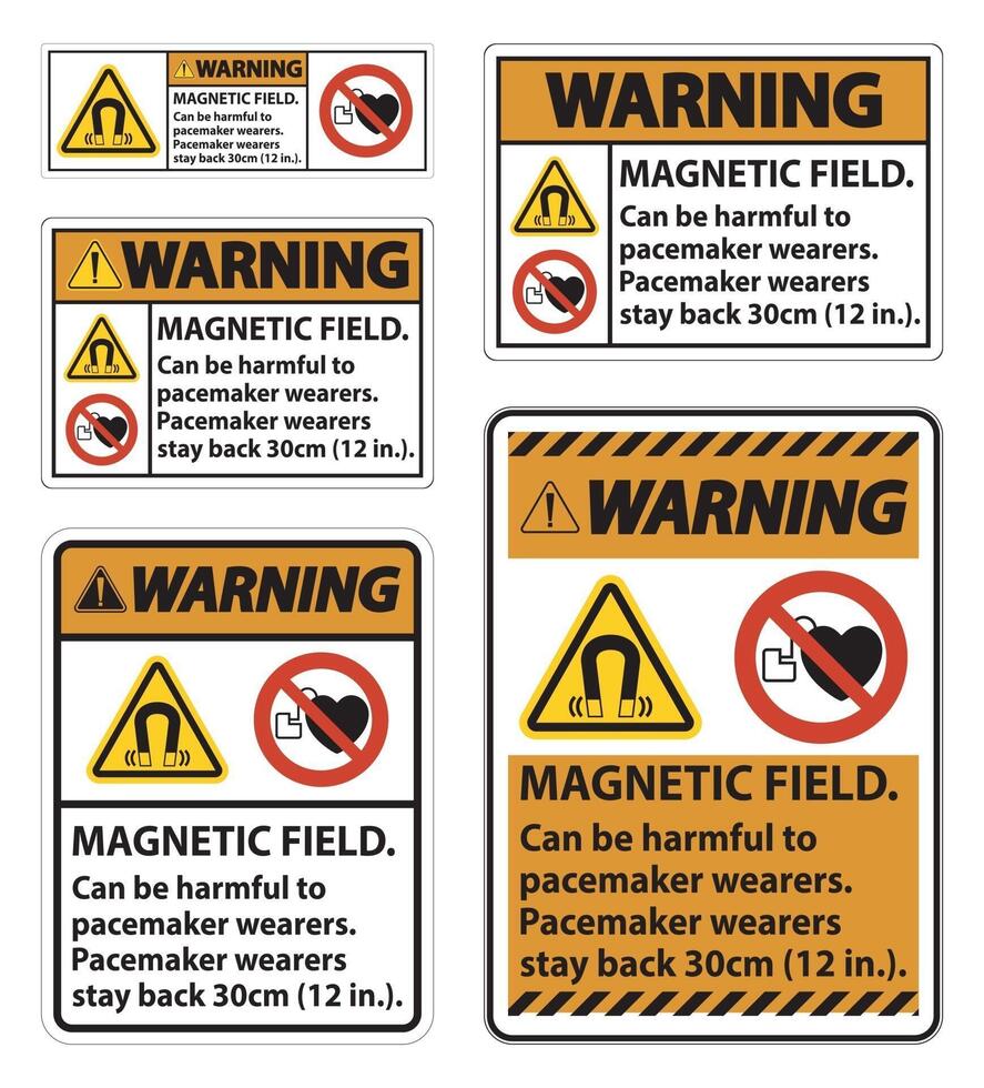 Warning Magnetic field can be harmful to pacemaker wearers pacemaker wearers stay back 30cm vector