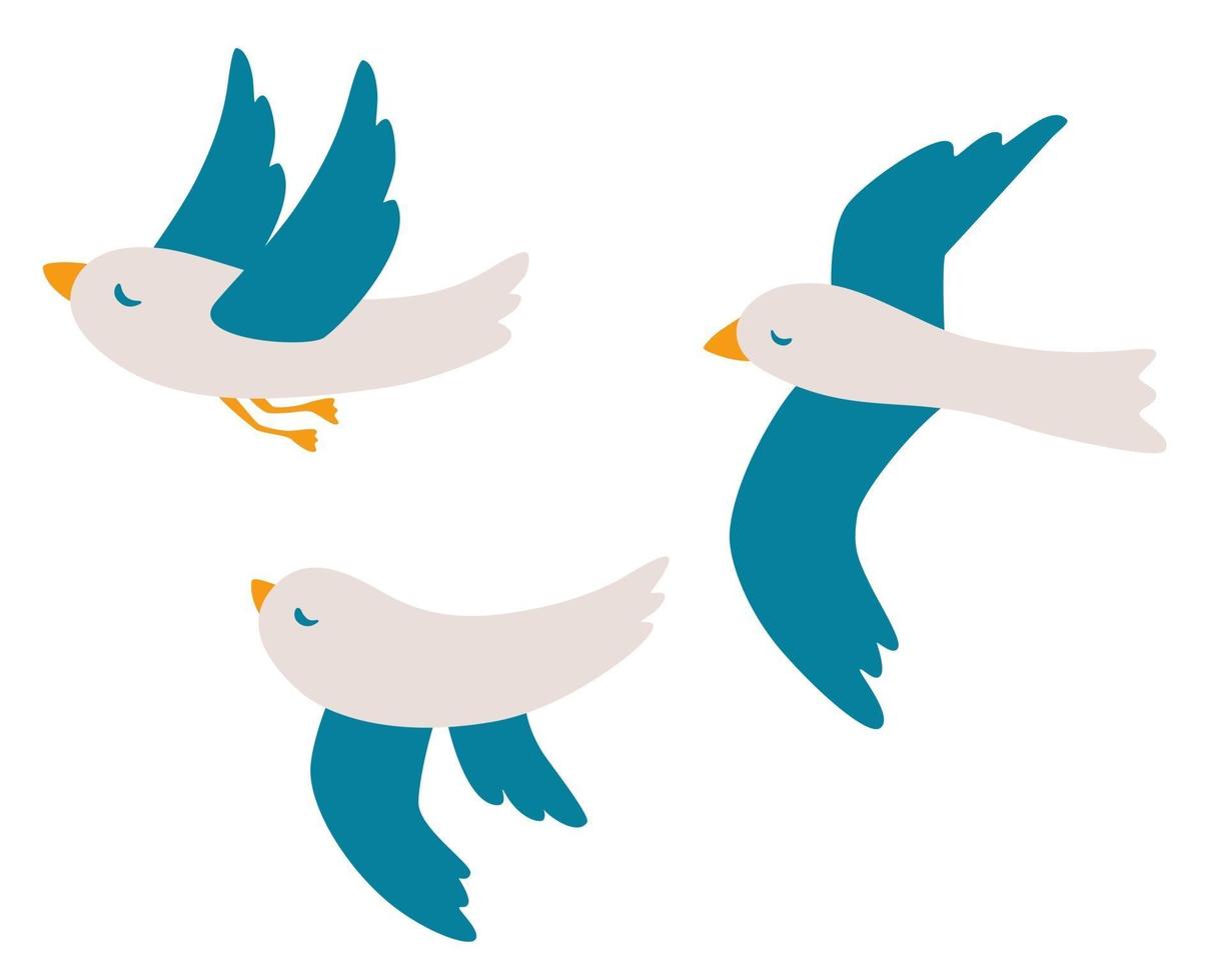 Cartoon seagulls set Atlantic seabird flying on isolated white background Birds icon Sea Ocean Gull vector