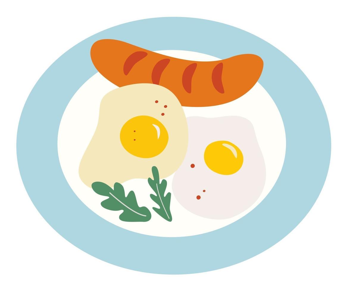 English breakfast vector illustration. Satisfying breakfast. Big breakfast  with fried eggs, toasts, fresh salad, beans, bacon and sausages. Hand draw  English breakfast. Stock Vector by ©Saenko 310893670