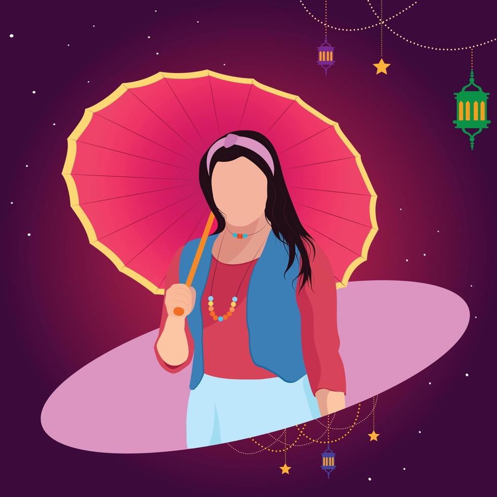 star umbrella girl vector