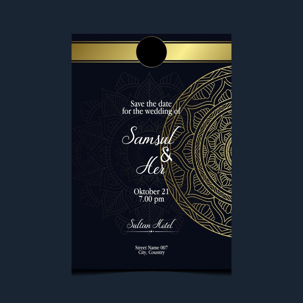 Fondo adornado de mandala de oro de lujo para invitación de boda vector