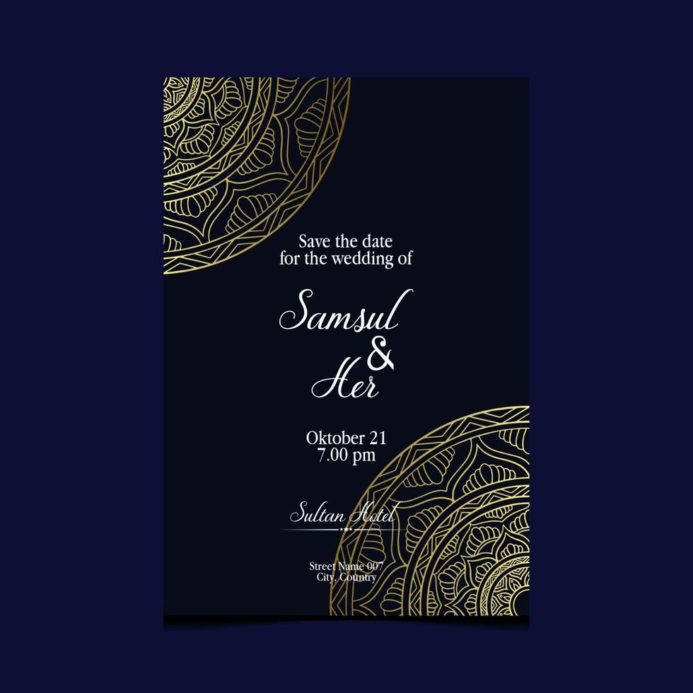 Fondo adornado de mandala de oro de lujo para invitación de boda vector