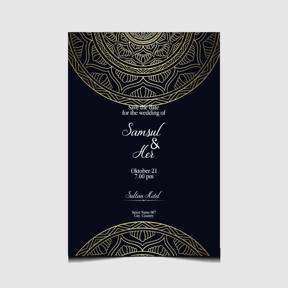 Fondo adornado de mandala de oro de lujo para invitación de boda vector