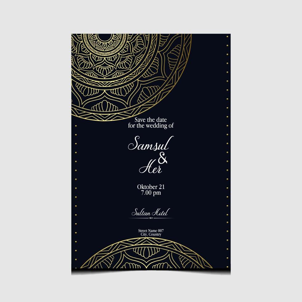 Fondo adornado de mandala de oro de lujo para invitación de boda vector