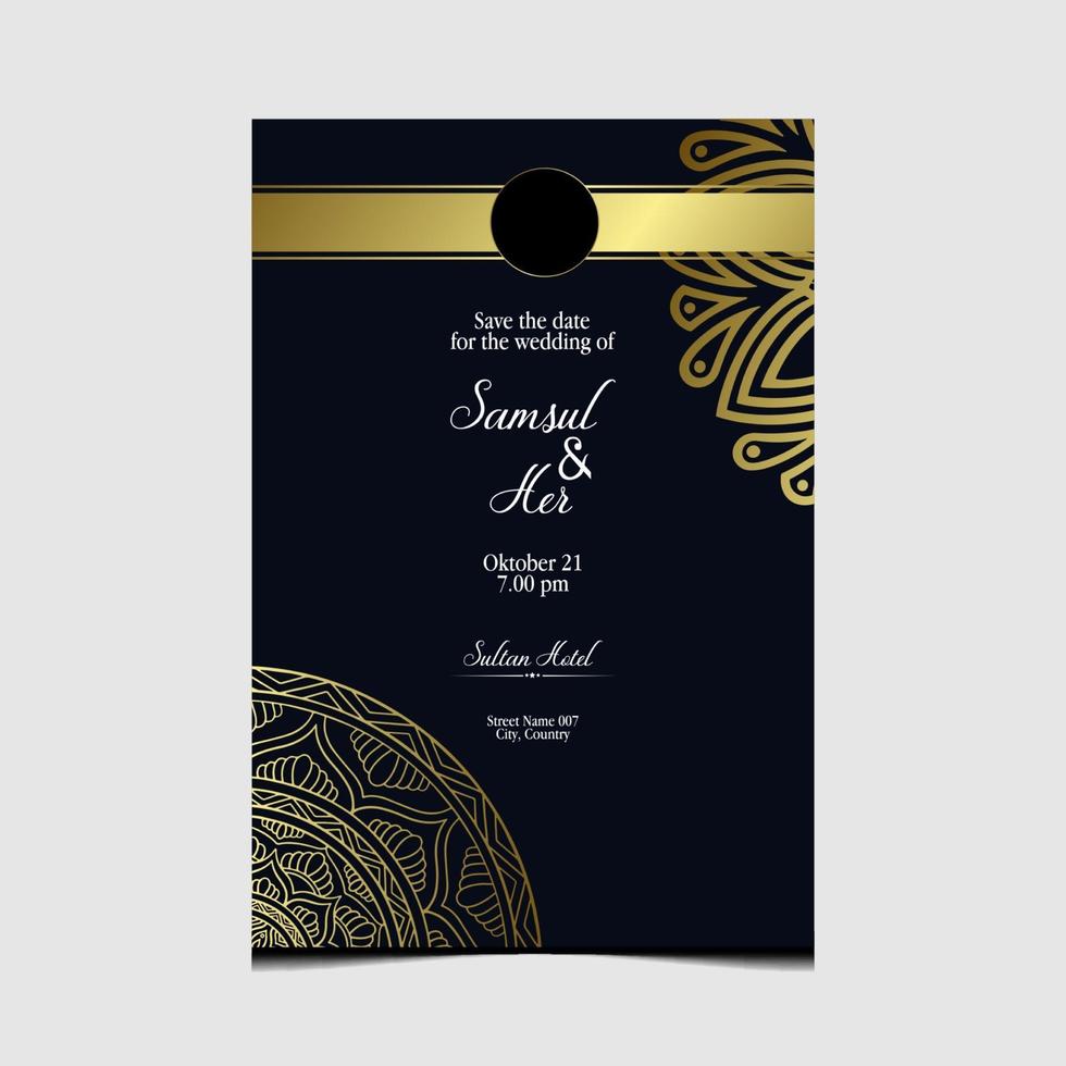 Fondo adornado de mandala de oro de lujo para invitación de boda vector