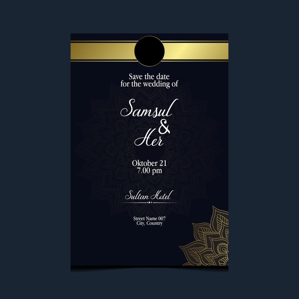 Fondo adornado de mandala de oro de lujo para invitación de boda vector