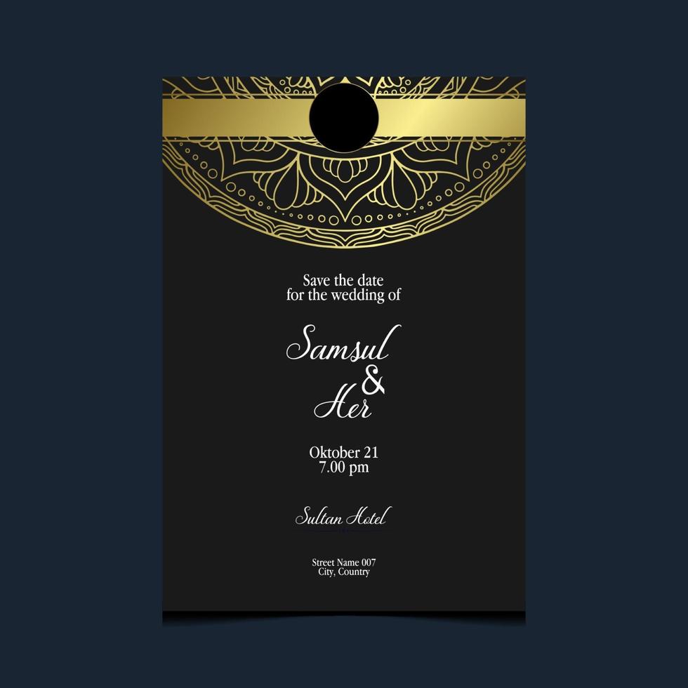 Fondo adornado de mandala de oro de lujo para invitación de boda vector