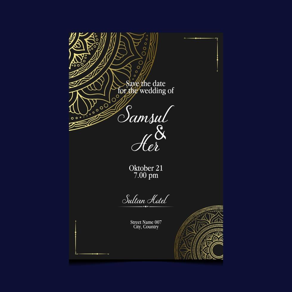 Luxury gold mandala ornate background for wedding invitation vector