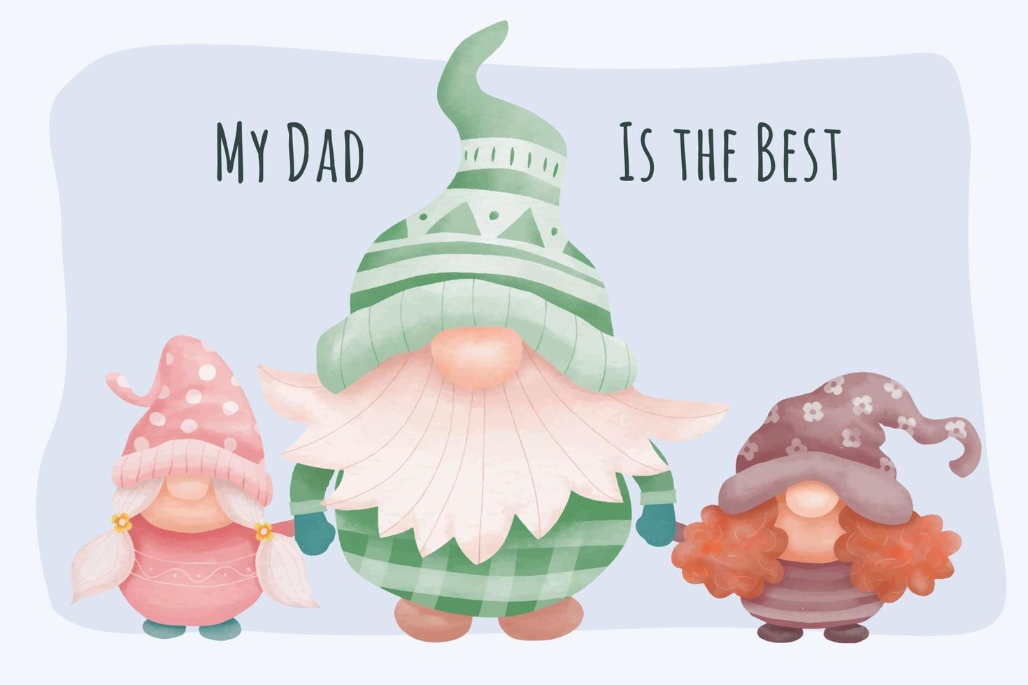 Fathers day background with dad and daughter gnomes vector