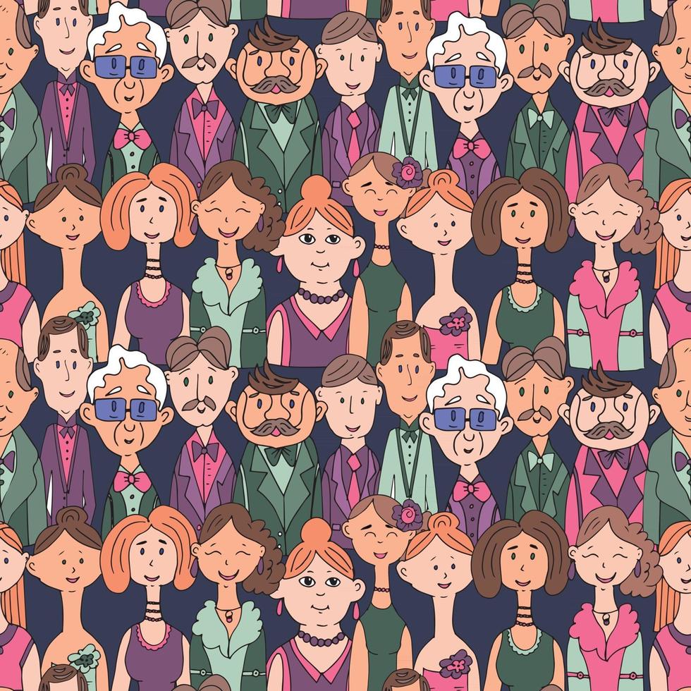 Vector illustration of a seamless pattern of portraits of people in clothes
