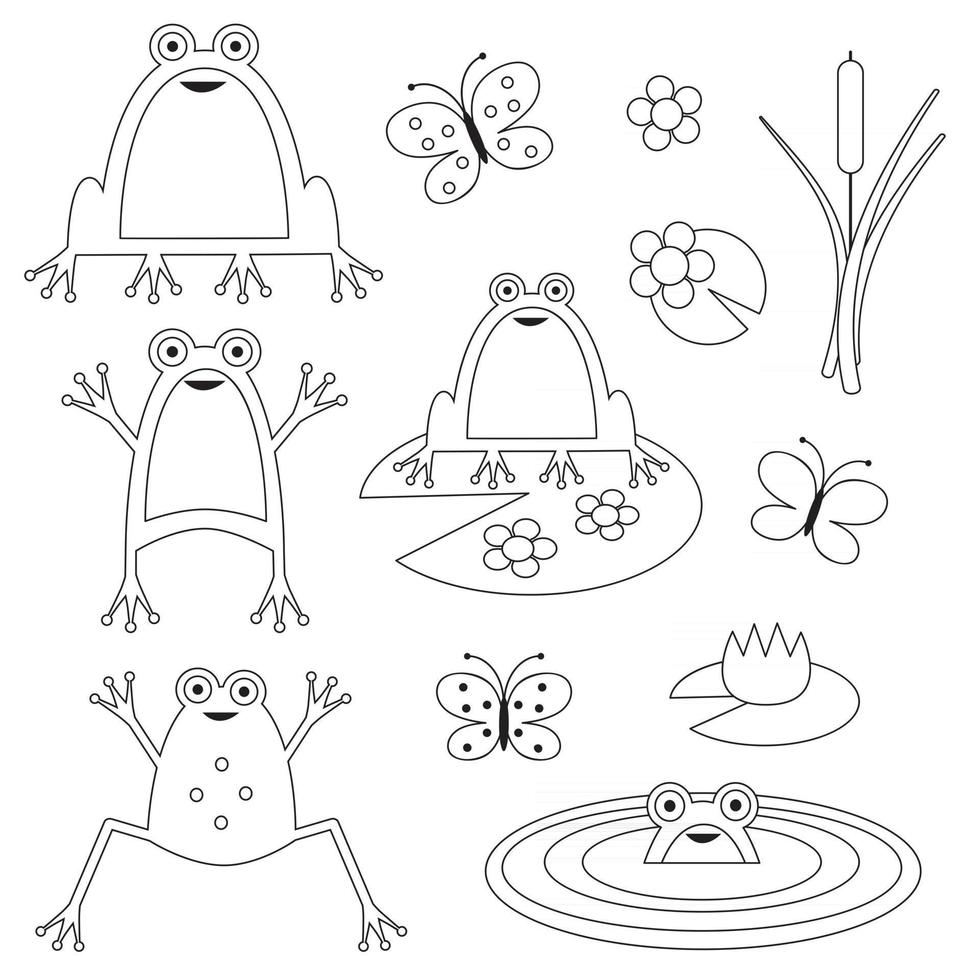frogs butterflies and lilypads digital stamps vector