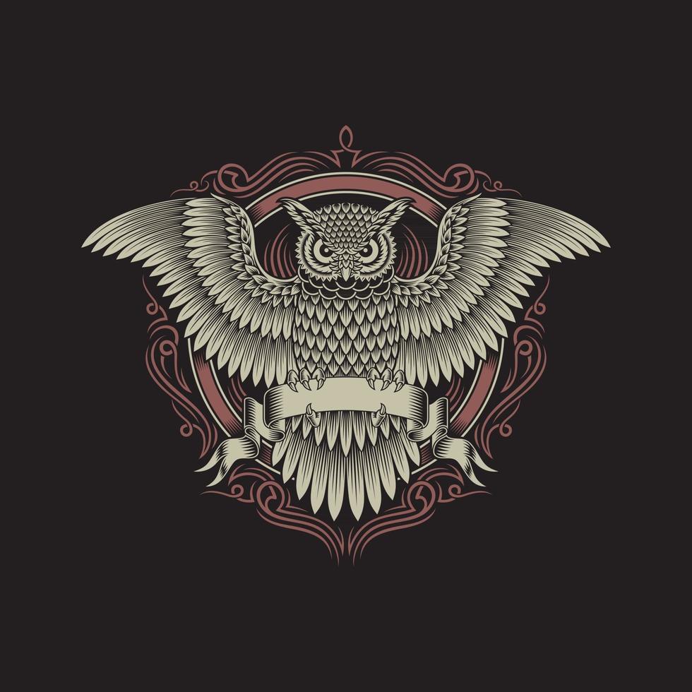 Heraldic Owl Crest On Black vector