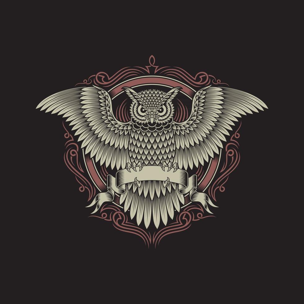 Heraldic Owl Crest On Black vector