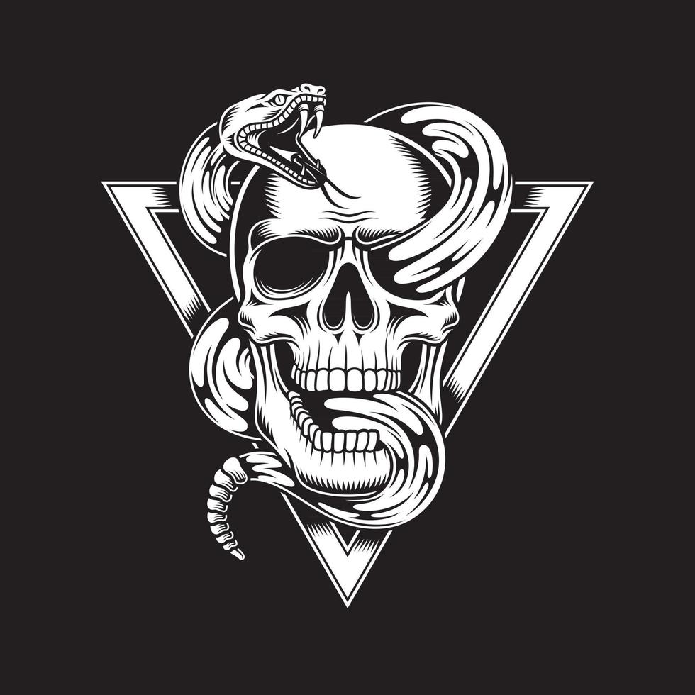 Skull With Rattle Snake On Black vector
