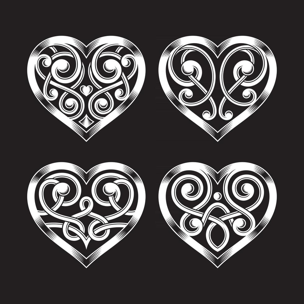 Ornate Heart Shape Collection On Black vector