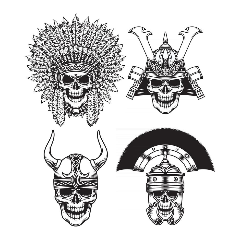 personajes de calavera guerrera vector