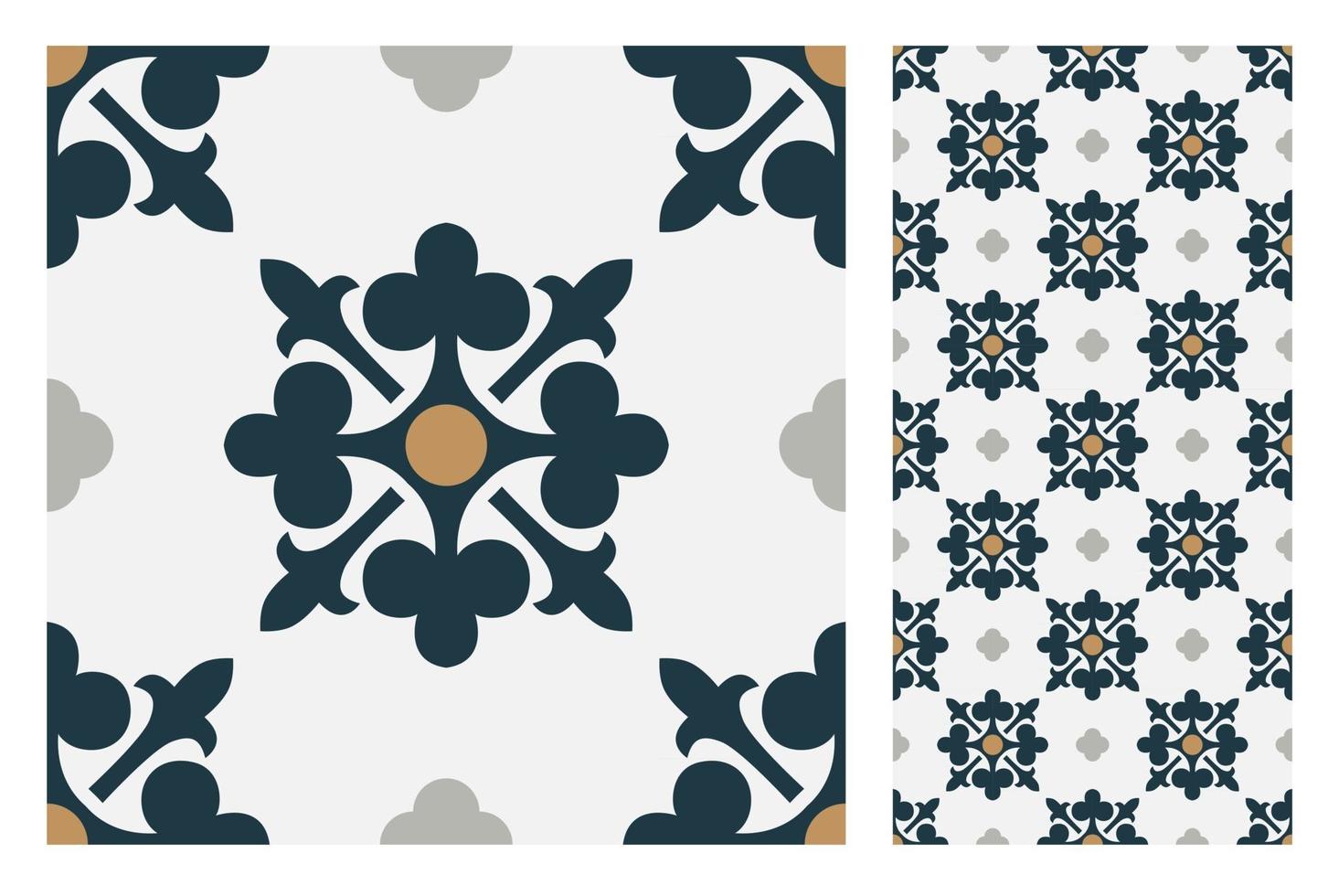 vintage tiles patterns antique seamless design vector