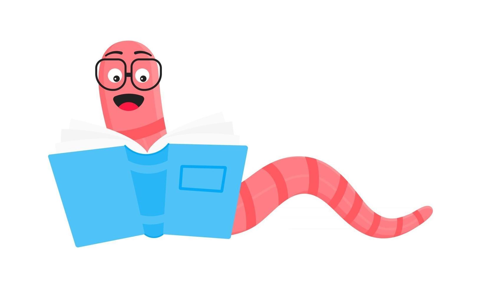 Cartoon style earthworm with book and glasses vector illustration