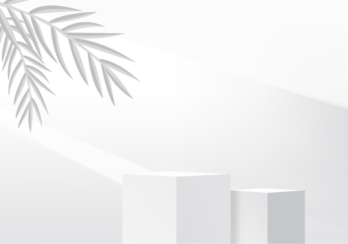 3d gray background product display podium scene with leaf geometric platform grey background vector 3d render with podium stand to show cosmetic product Stage showcase on pedestal display white