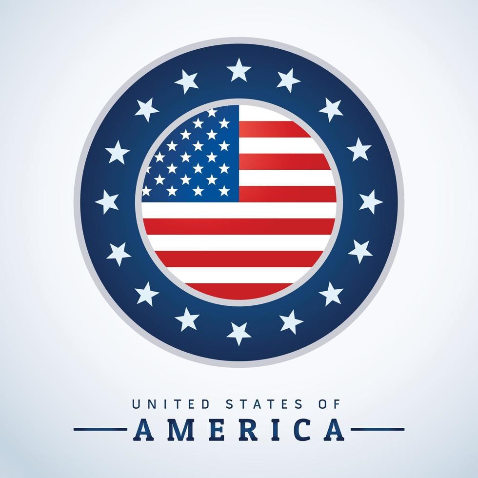 Round logo in the center with USA flag vector