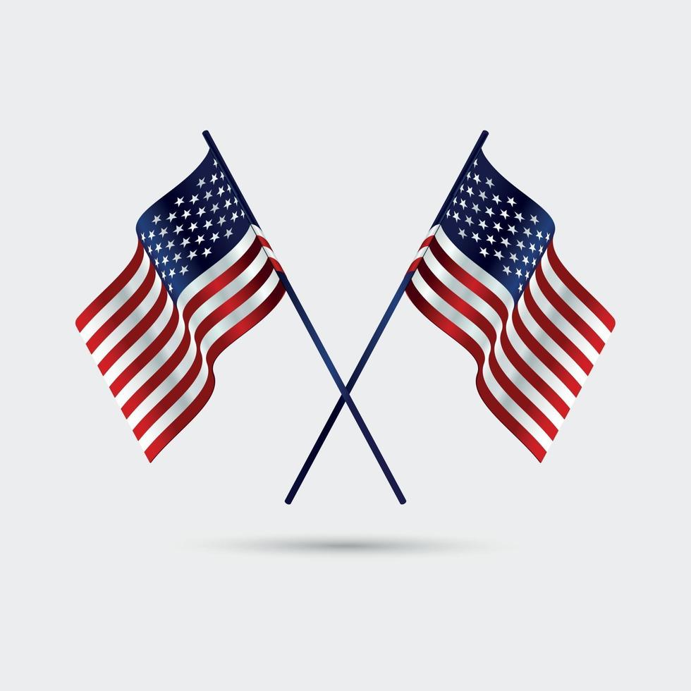 Two realistic USA flags crossed together vector