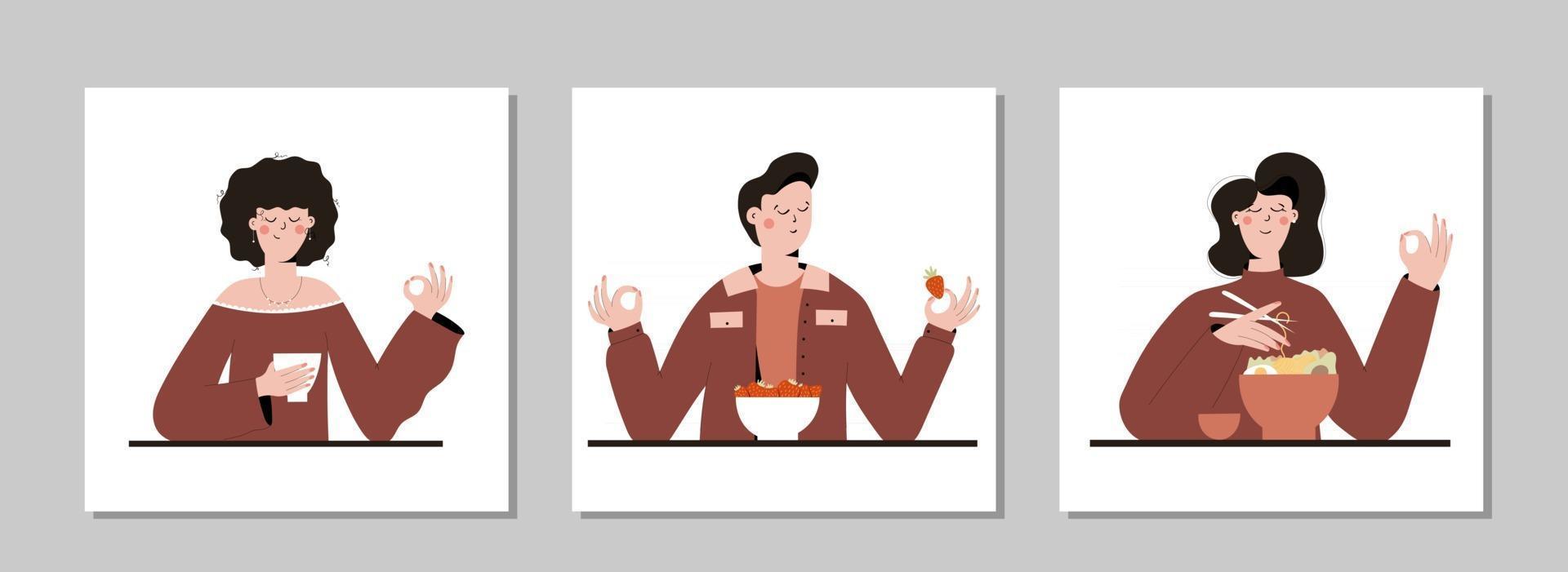 Mindful eating people vector