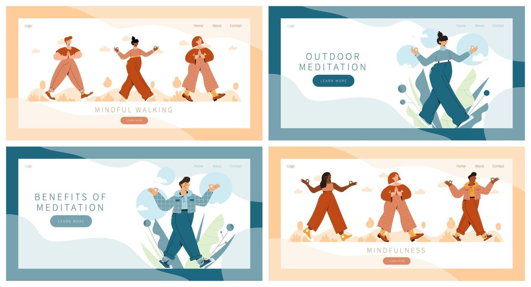 Mindful walking landing page vector