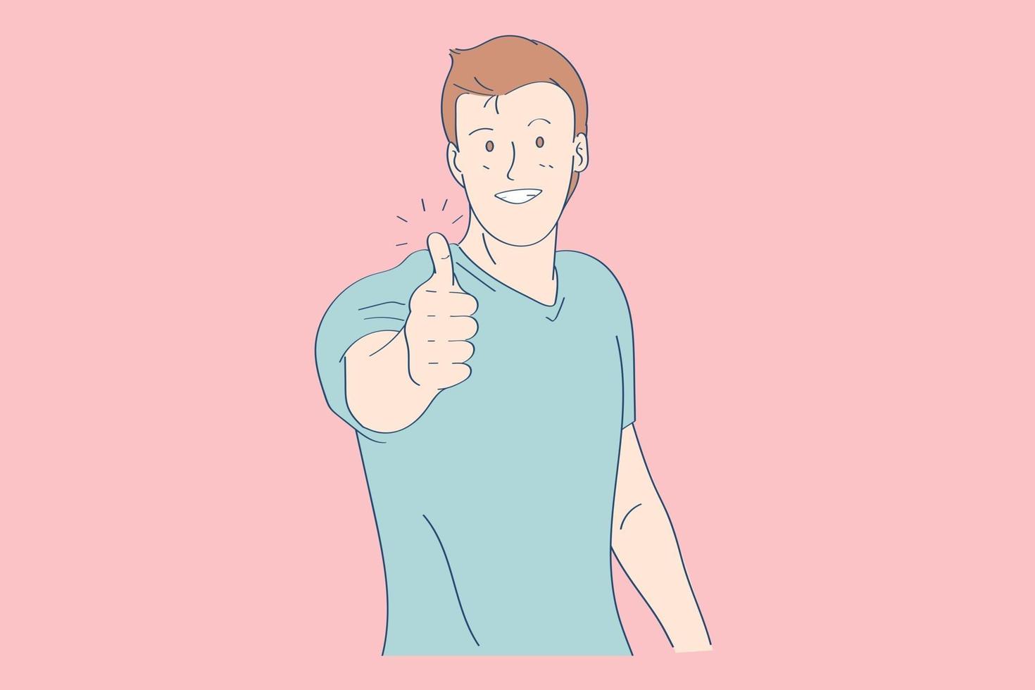 The handsome man with thumbs up in happy emotional vector