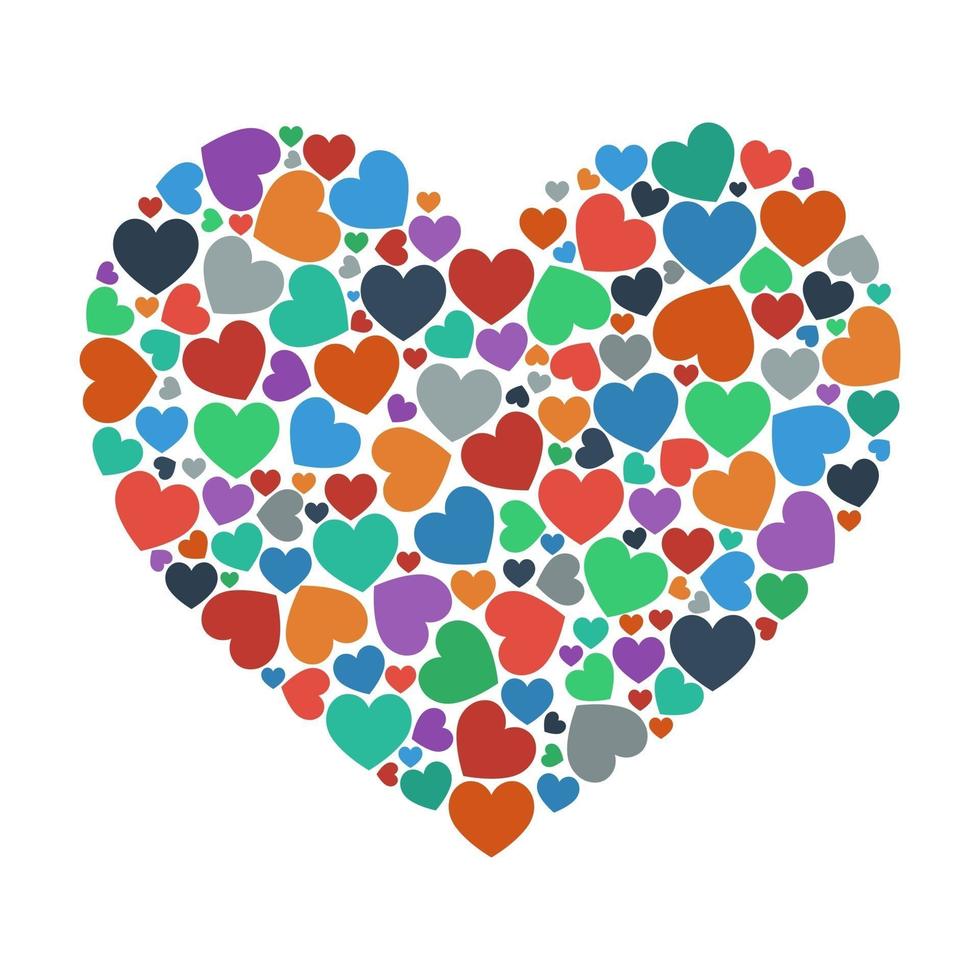 Happy Valentines day 14 February large heart from little hearts flat UI colors vector illustration