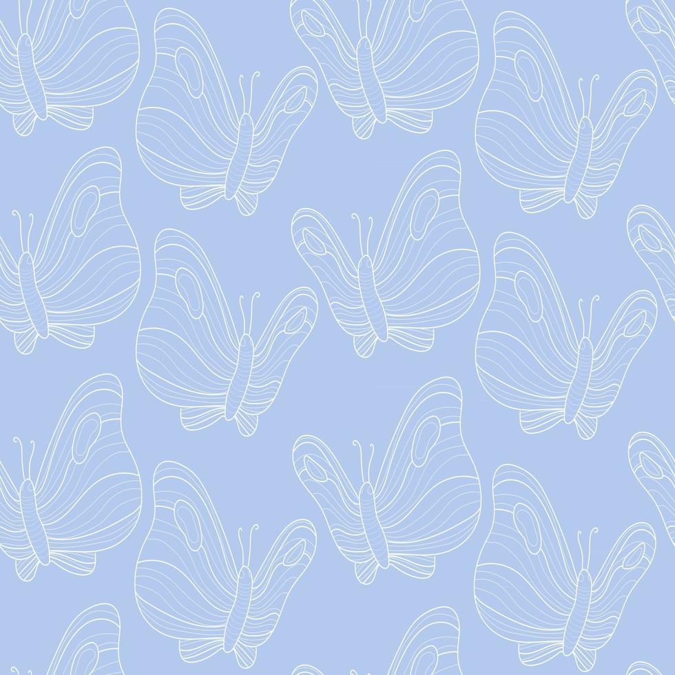 Cute blue pattern with line white butterflies Seamless background Textiles for children Minimalism paper scrapbook for kids vector