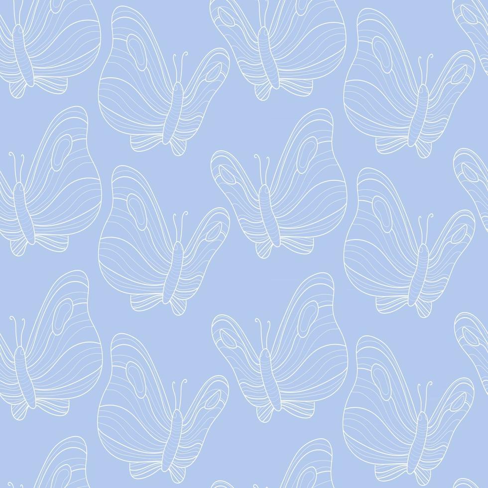 Cute blue pattern with line white butterflies Seamless background Textiles for children Minimalism paper scrapbook for kids vector